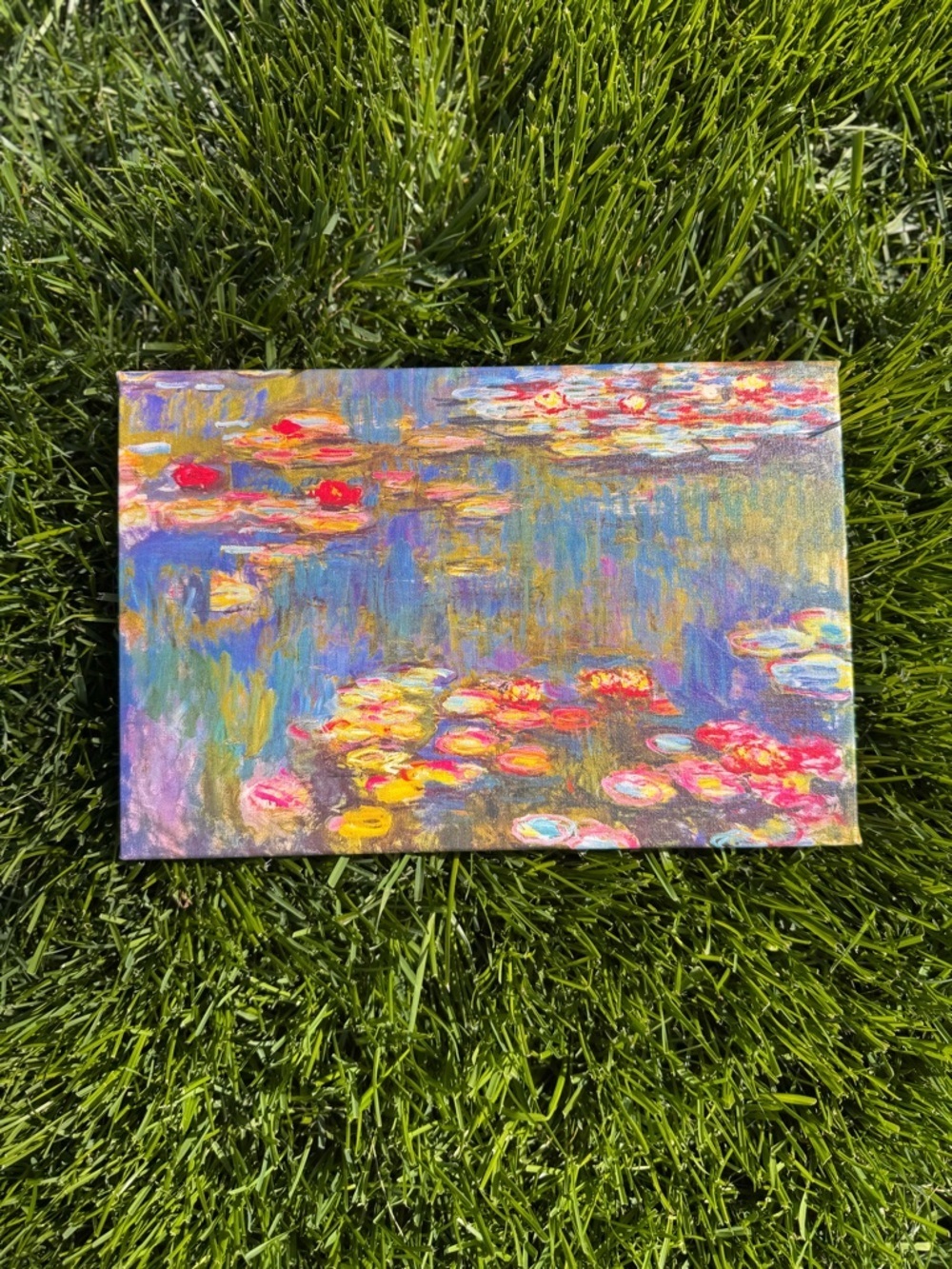 Monet Style Water Lilies Canvas Print Handcrafted Small 12x6